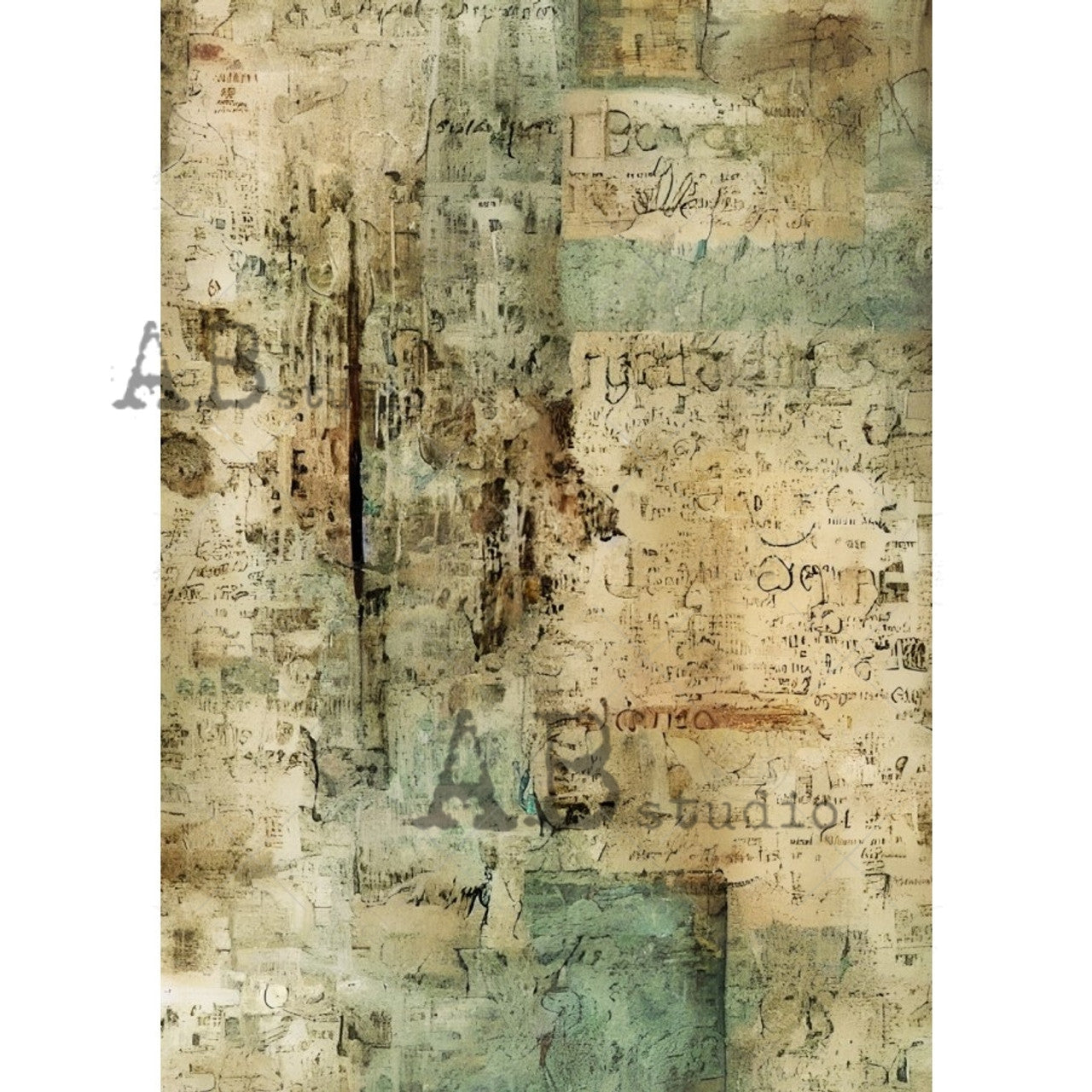 Decoupage Paper - ABstudio - A4 - AB1806 - Vintage Collage Green Tan - Rice Paper