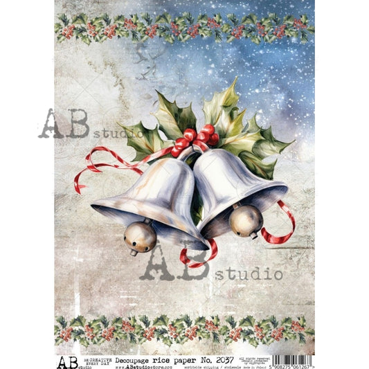Decoupage Paper - ABstudio - A4 - AB2037 - Christmas Bells - Rice Paper