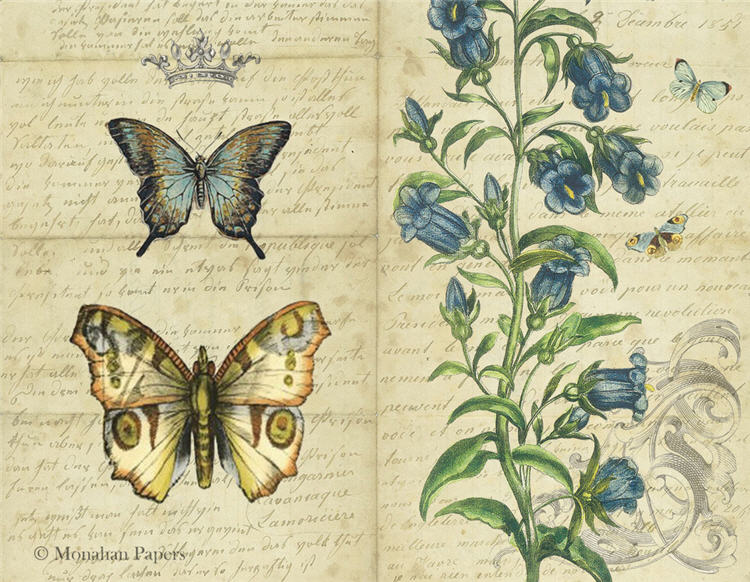 Decoupage Paper - Monahan Papers- SPS1251 Blue Bells Butterflies - 11x17