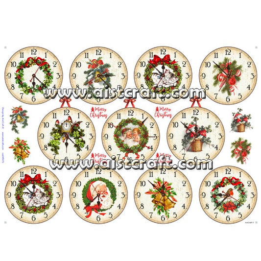 Decoupage Paper - Aistcraft - 45471 - Christmas Clock Faces - Rice Paper 11.75"x16.5"