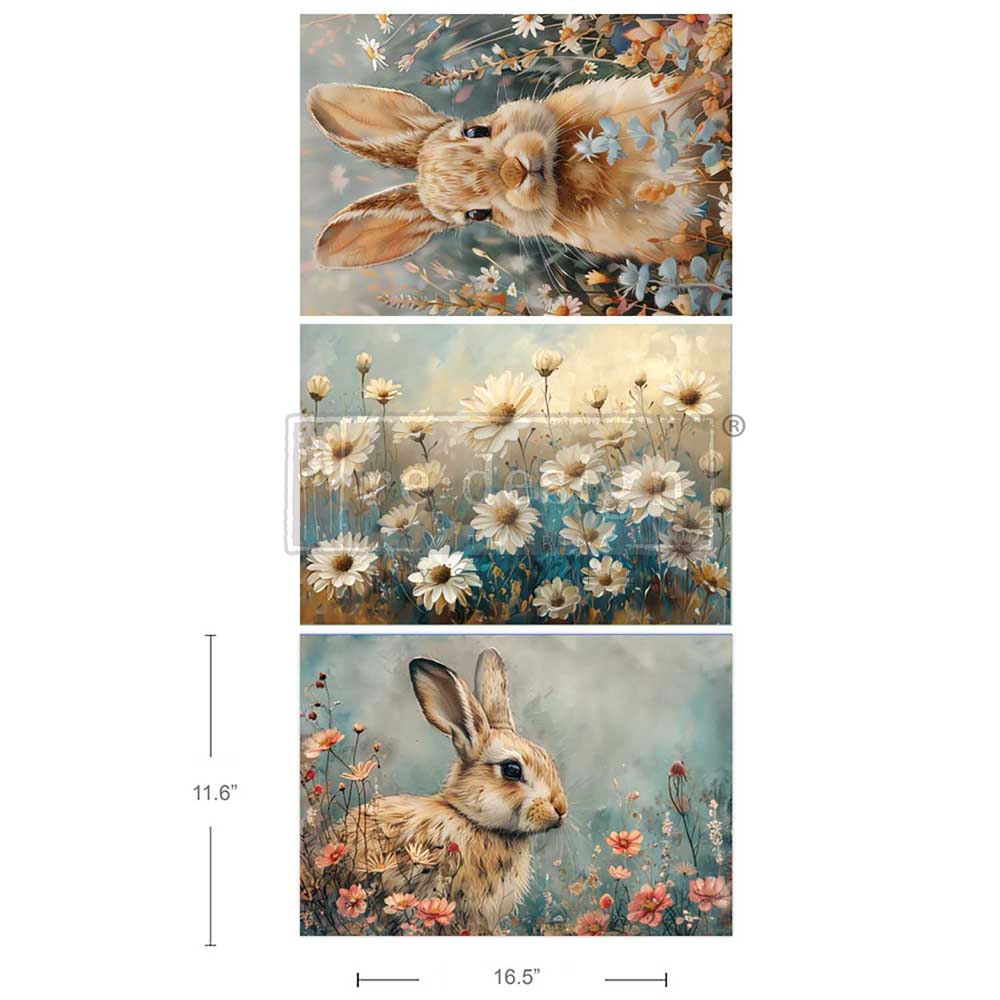 Decoupage Paper - Redesign - 11.7" x 16.5"(A3)-Set of 3 -Garden Bunny Tales