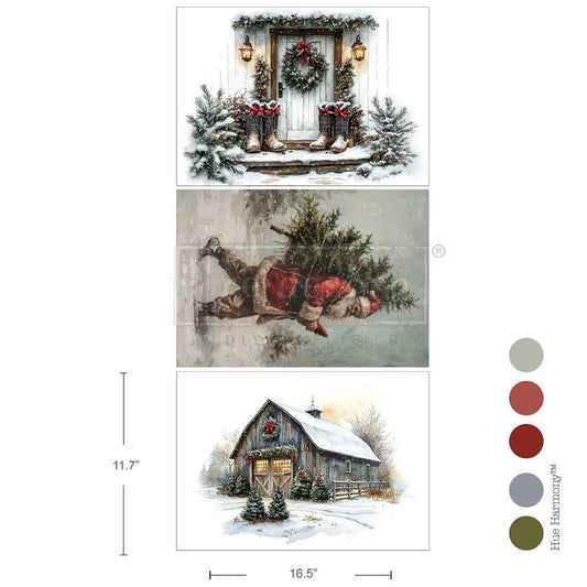 Decoupage Paper - Redesign - 11.7" x 16.5"(A3)-Set of 3 - Santa's Woodland Stroll