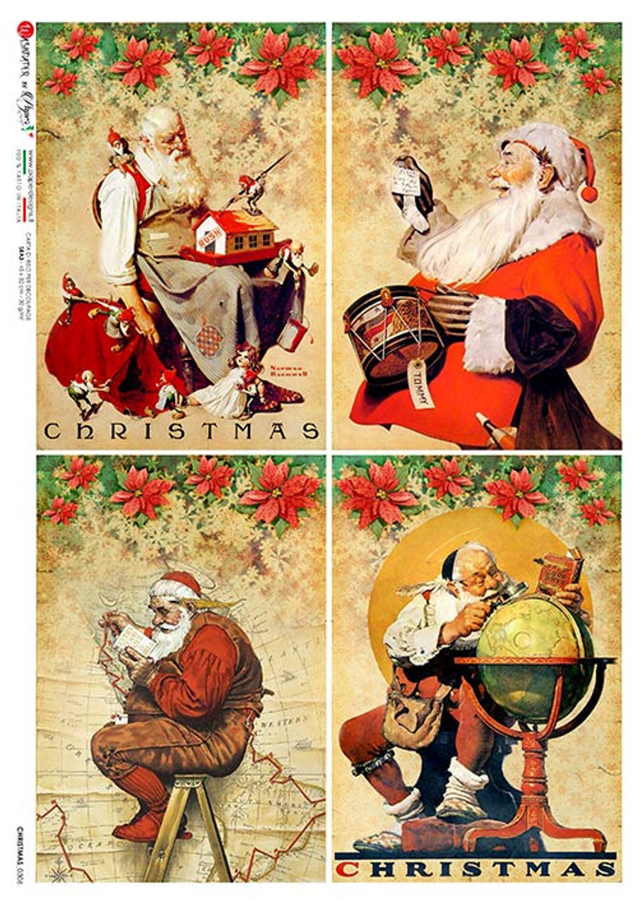 Decoupage Paper - Paper Design - A4 - PD0306 - Santa 4 Pack - Rice Paper