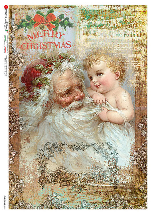 Decoupage Paper - Paper Design - A4 - PD0335 - Christmas Santa & Child- Rice Paper