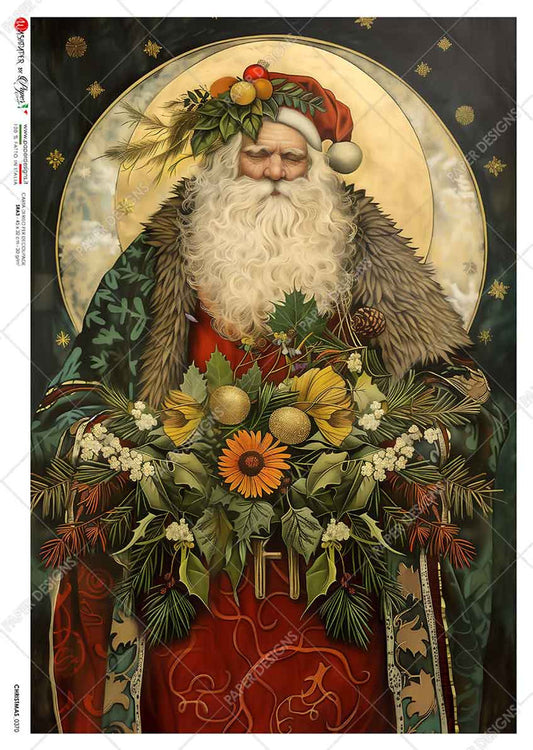 Decoupage Paper - Paper Design - A3 - Christmas PD0370 - St Nicholas with Flowers IV - Rice Paper