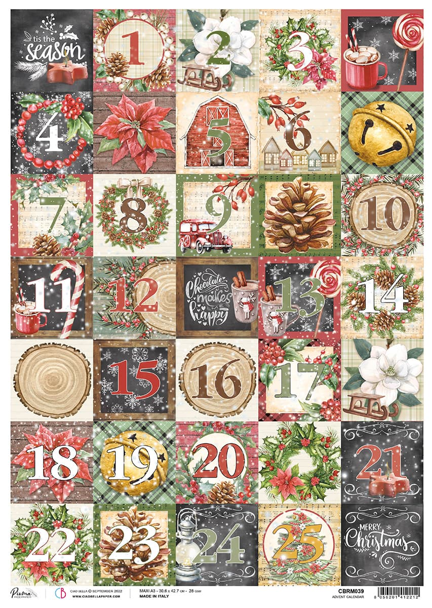 Decoupage Paper - Ciao Bella - A3 - CBRM039 - Advent Calender  - Rice Paper