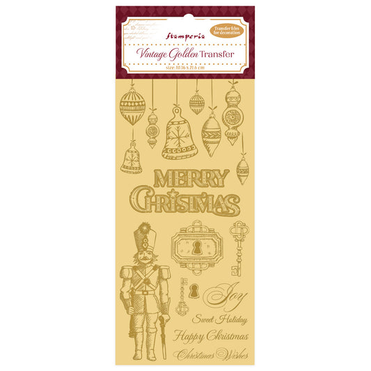 Transfer - Stamperia - DFLRGT06 -Rub-on (10x21cm) - Alice in Christmas - Vintage Gold - Merry Christmas