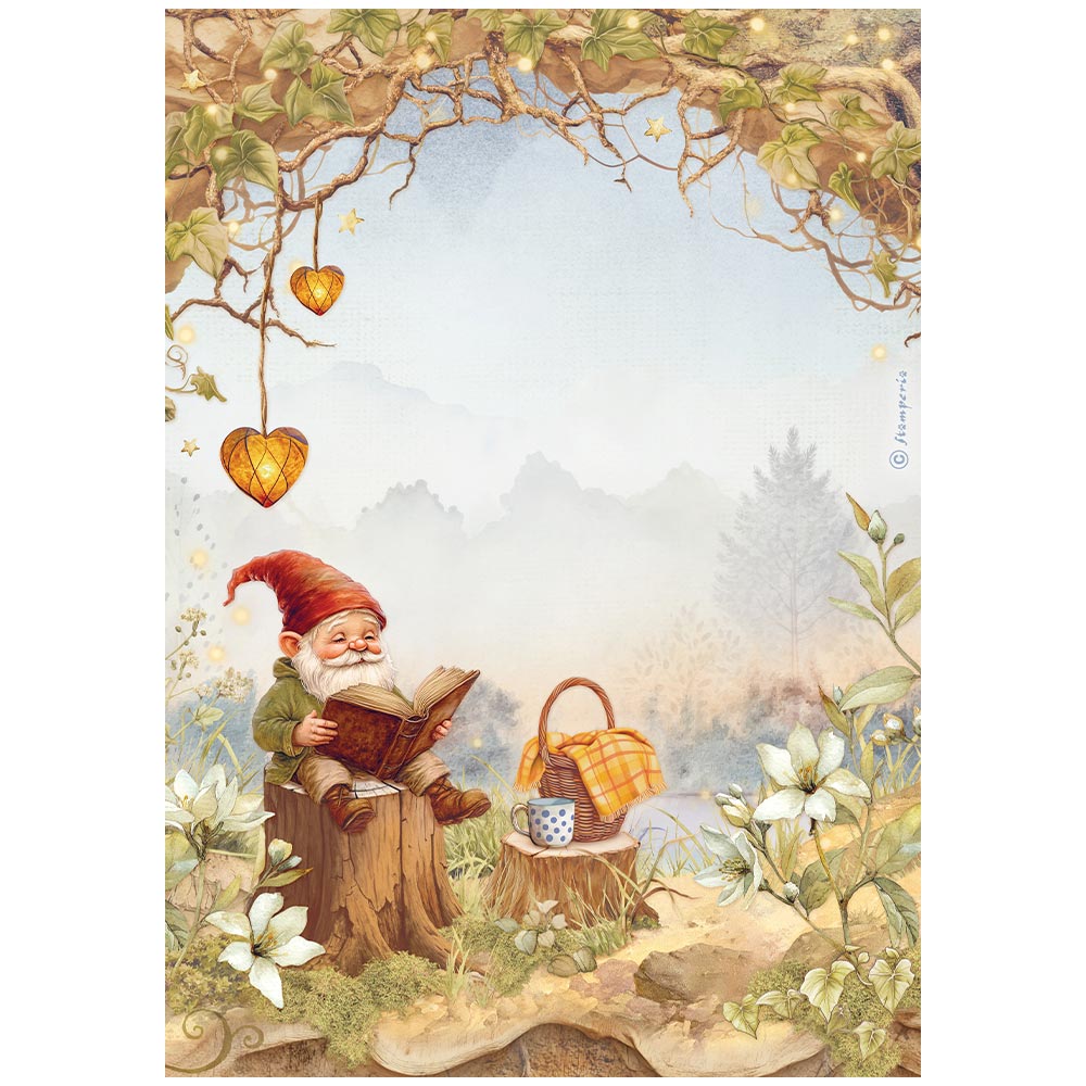 Decoupage Paper - Stamperia - A4 - DFSA41060- Whispering Woods-Gnome - Rice Paper