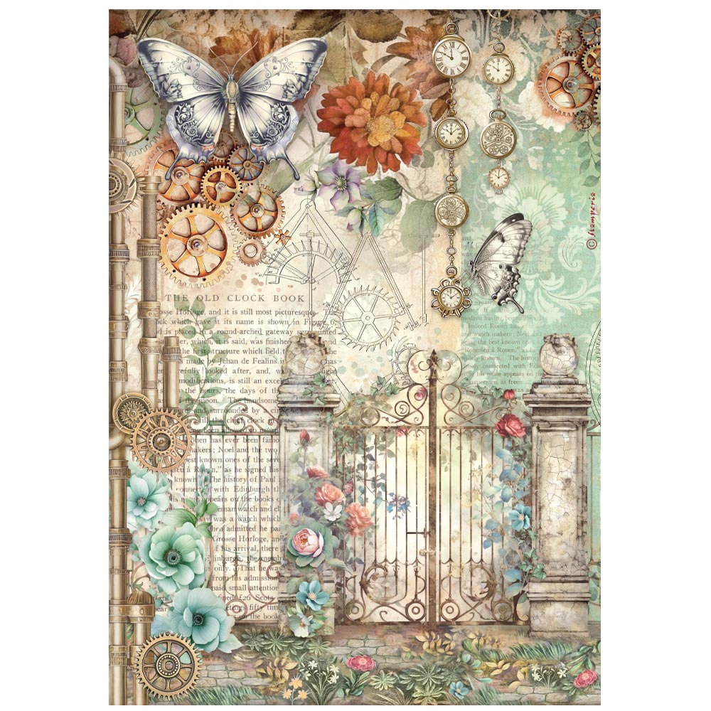 Decoupage Paper - Stamperia - A4 - DFSA41115-Gardens of Time-Gate&Butterfly-Rice Paper