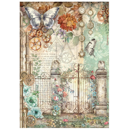 Decoupage Paper - Stamperia - A4 - DFSA41115-Gardens of Time-Gate&Butterfly-Rice Paper