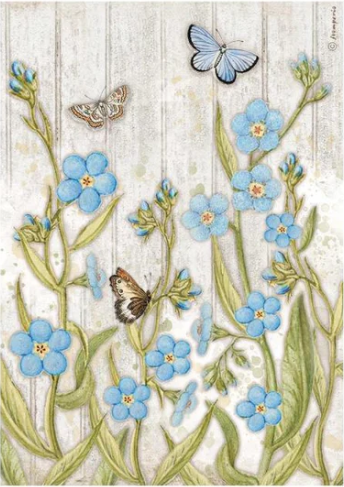 Decoupage Paper - Stamperia - A4 - DFSA4667 - Romantic Garden House - Blue Flowers - Rice Paper