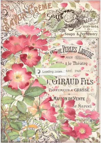 Decoupage Paper - Stamperia - A4 - DFSA4736 - Rose Parfum - Savon Creme - Rice Paper