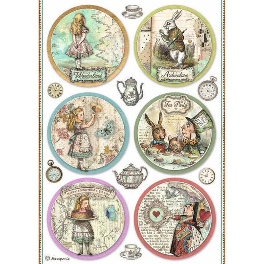 Decoupage Paper - Stamperia - A4 - DFSA4766 - Alice - Rounds - Rice Paper