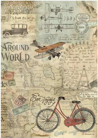 Decoupage Paper - Stamperia - A4 - DFSA4776 - Around the World - Bicycle - Rice Paper
