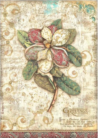 Decoupage Paper - Stamperia - A4 - DFSA4794 - Christmas Greetings Flower - Rice Paper