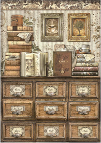 Decoupage Paper - Stamperia - A4 - DFSA4824 - Coffee & Chocolate - Books - Rice Paper