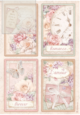 Decoupage Paper - Stamperia - A4 - DFSA4833 - Romance Forever - 4 Cards - Rice Paper