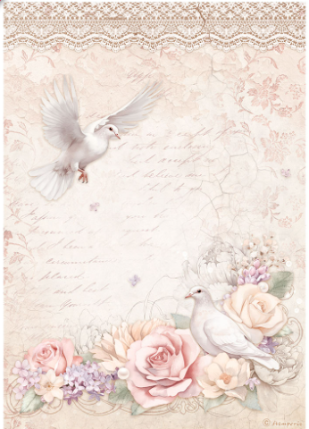 Decoupage Paper - Stamperia - A4 - DFSA4834 - Romance Forever - Doves - Rice Paper