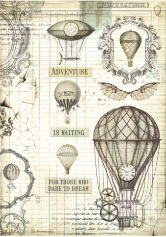 Decoupage Paper - Stamperia - A4 - DFSA4837 - Voyages Fantastiques - Balloon - Rice Paper