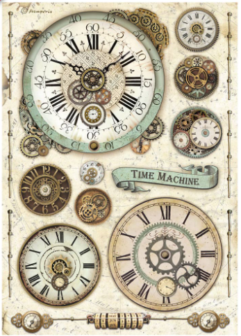 Decoupage Paper - Stamperia - A4 - DFSA4838 - Voyages Fantastiques - Clock - Rice Paper