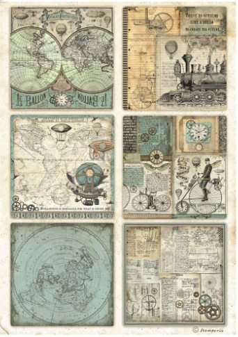 Decoupage Paper - Stamperia - A4 - DFSA4839 - Voyages Fantastiques - 6 Cards - Rice Paper