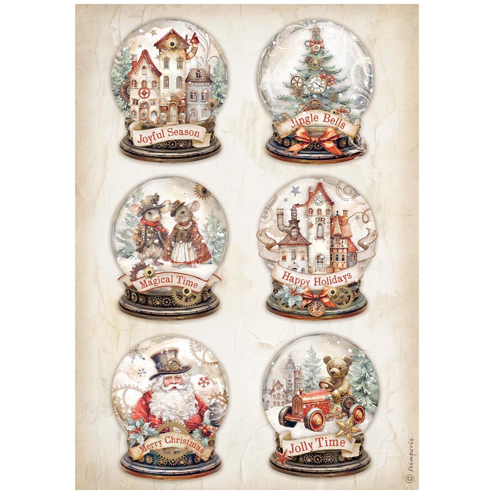 Decoupage Paper - Stamperia - A4 - DFSA4937 - Gear up for Christmas - Snowglobes - Rice Paper