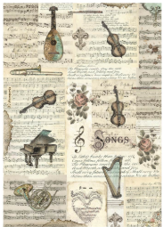 Decoupage Paper - Stamperia - A4 - DFSA4968 - Music - Instruments