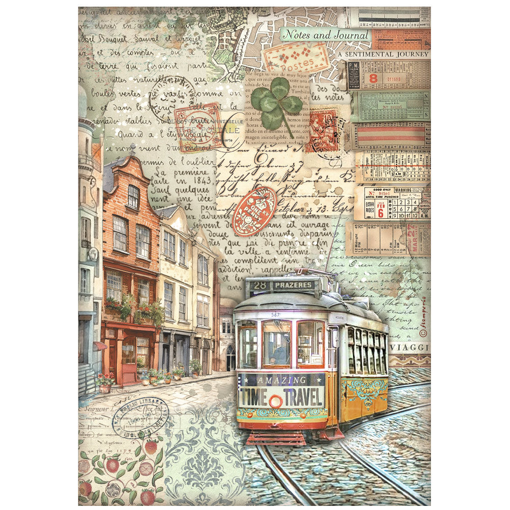 Decoupage Paper - Stamperia - A4 - DFSA4975 - Art of Travelling - Tram - Rice Paper