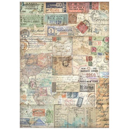 Decoupage Paper - Stamperia - A4 - DFSA4978 - Art of Travelling -Tickets - Rice Paper