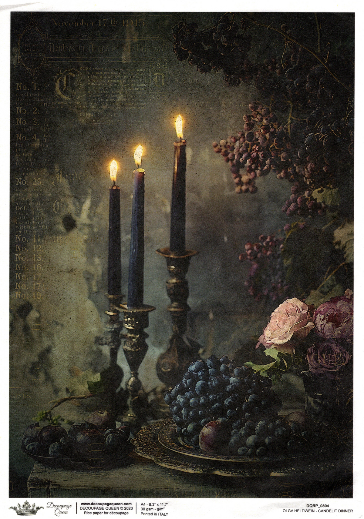 Decoupage Paper - DQ - DQRP0894 - Midnight Echos - Candelit Dinner - Rice Paper