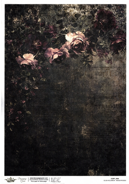 Decoupage Paper - DQ - DQRP0896 - Midnight Echos - Moody Roses - Rice Paper