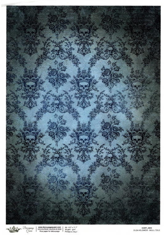 Decoupage Paper - DQ - DQRP0903 - Ravens's Archive - Skull Toile - Rice Paper