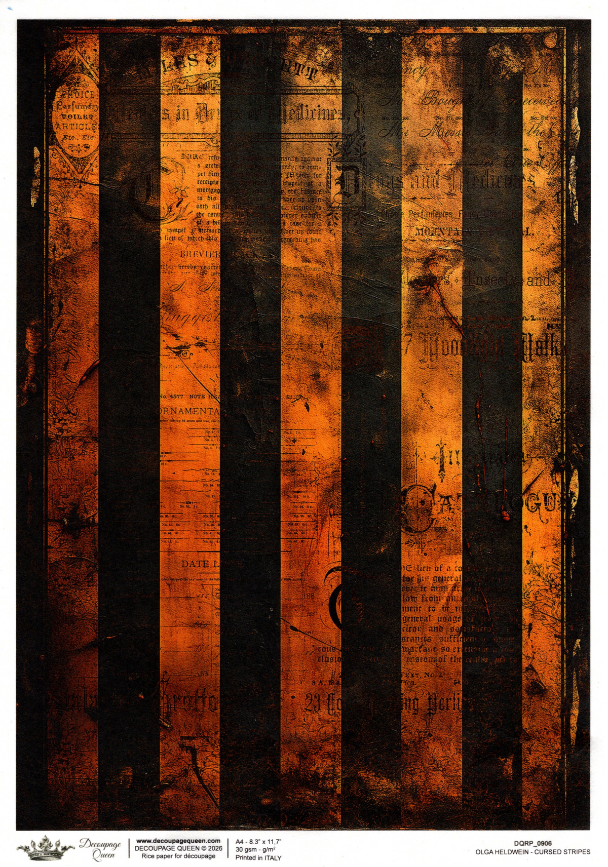 Decoupage Paper - DQ - DQRP0906 - Raven's Archive - Cursed Stripes - Rice Paper