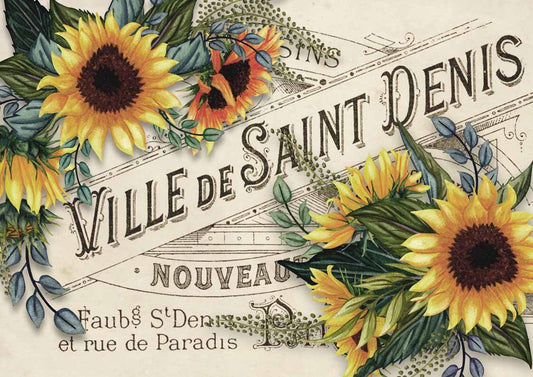 Decoupage Paper - DQ - DQRP0014 - Sunflowers with Ville De St Denis  - Rice Paper
