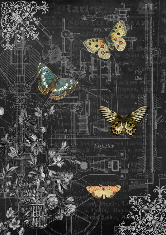 Decoupage Paper - DQ - DQRP0128 - Mechanical Butterflies 1 - Rice Paper