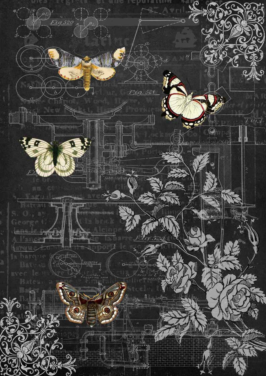 Decoupage Paper - DQ - DQRP0129 - Mechanical Butterflies 2 - Rice Paper