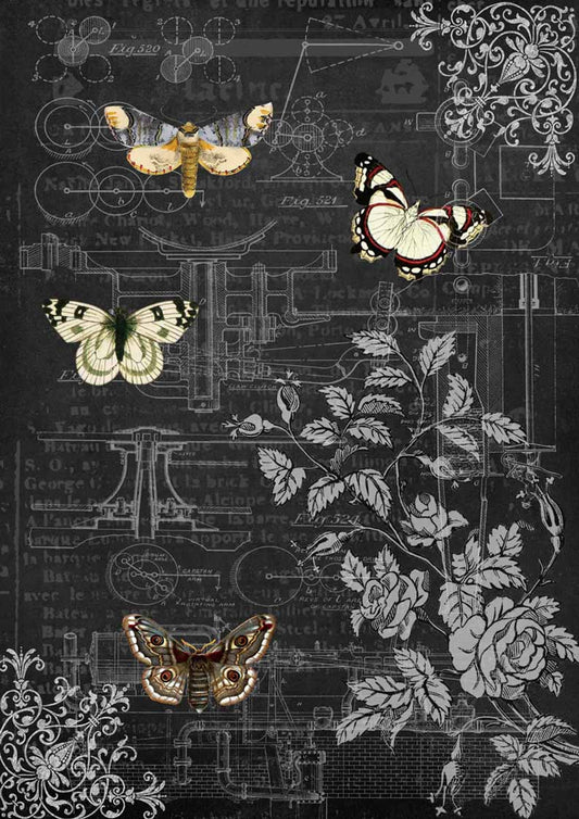 Decoupage Paper - DQ - DQRP0129 - Mechanical Butterflies 1 - Rice Paper
