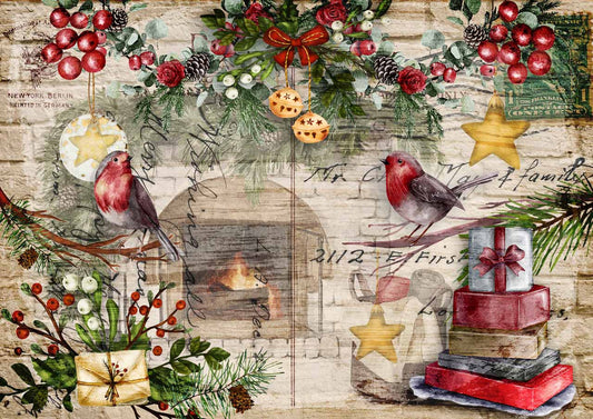 Decoupage Paper - DQ - DQRP0197 - Festive Robins - Rice Paper