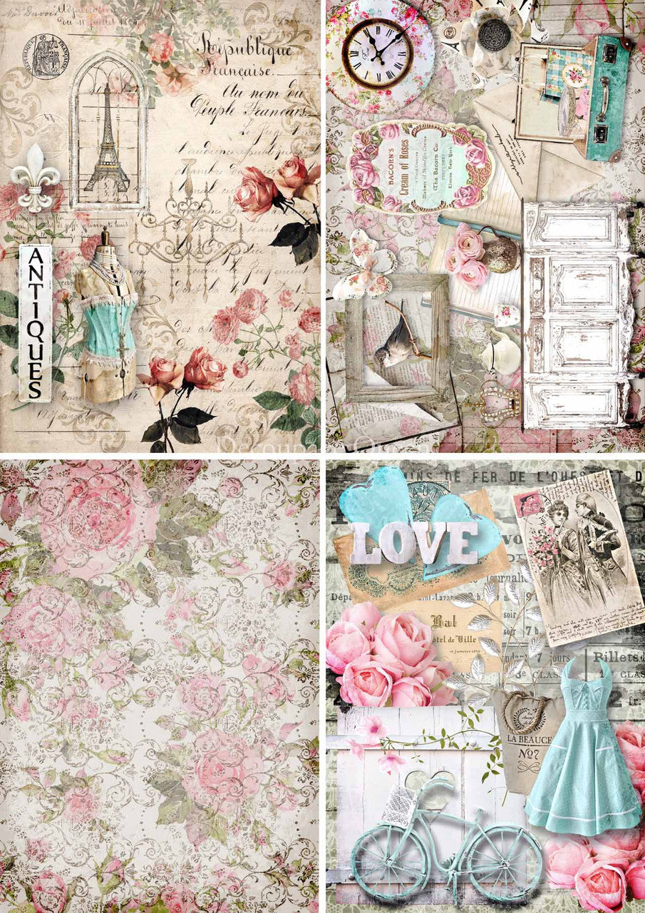 Decoupage Paper - DQ - DQRP0421 - Shabby 4 pack - Rice Paper