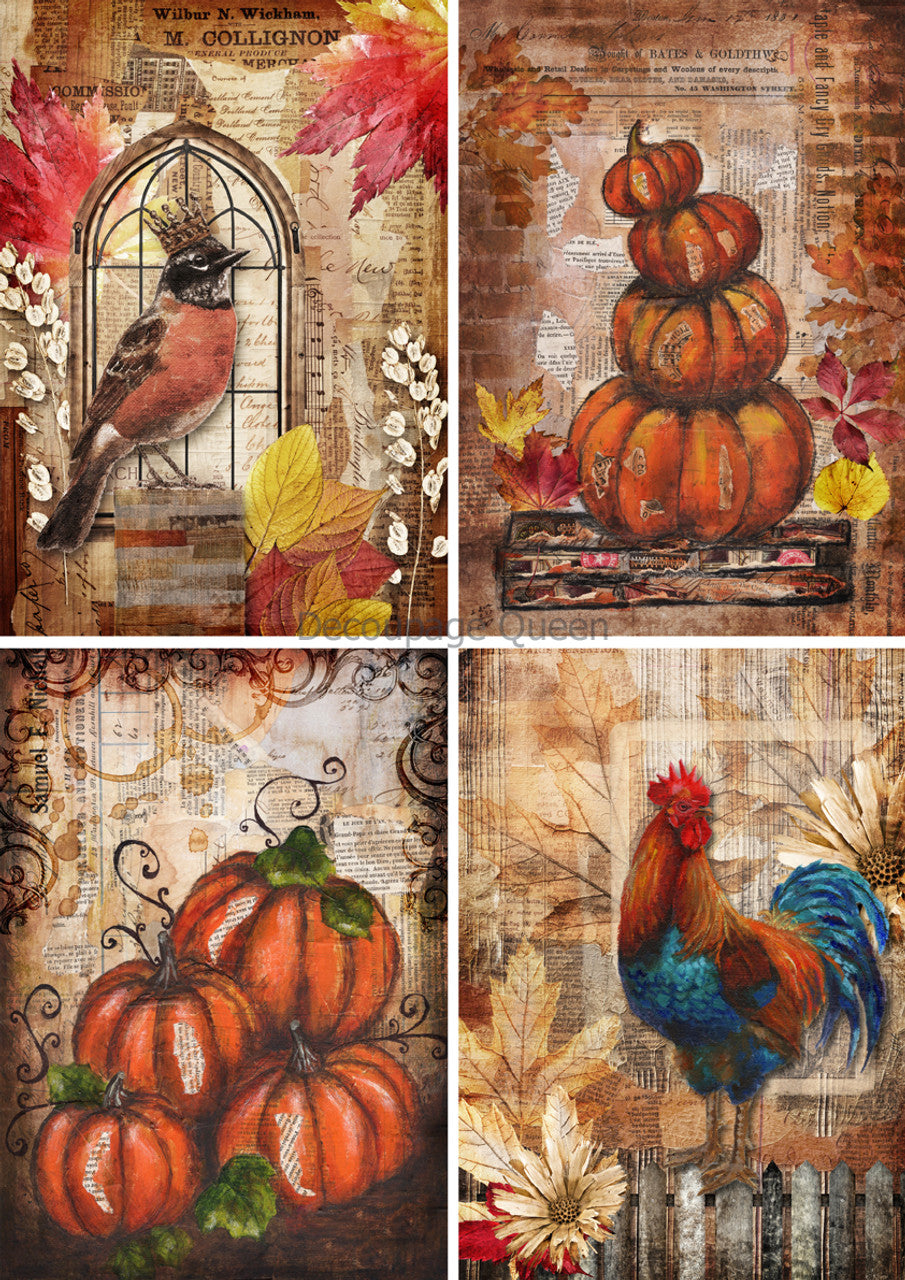 Decoupage Paper - DQ - DQRP0633 - Fall Mixed Media Scenes 4 Pack - Rice Paper