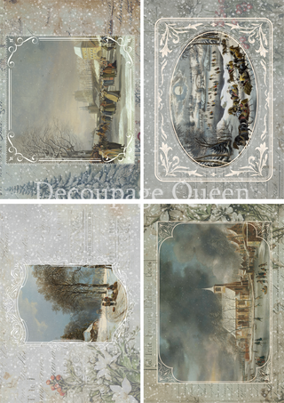 Decoupage Paper - DQ - DQRP0670- A4 - Dainty and the Queen - Winter Postcards - 4 pack