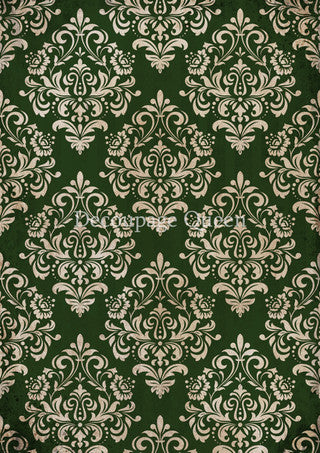 Decoupage Paper - DQ - DQRP0685 - A4 - Christmas Damask Green