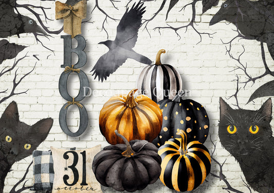 Decoupage Paper - DQ - DQRP0786 - Black and White Pumpkins