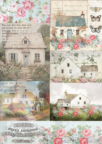 Decoupage Paper - DQ - DQRP0851 - Sunnycrest Cottages - Rice Paper