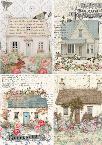 Decoupage Paper - DQ - DQRP0854 - Cottage Collection Set of 4 - Rice Paper