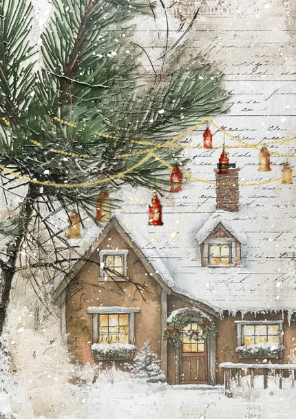 Decoupage Paper - DQ - DQRP0875 - Woodland Cottage-Christmas in the Village - Rice Paper