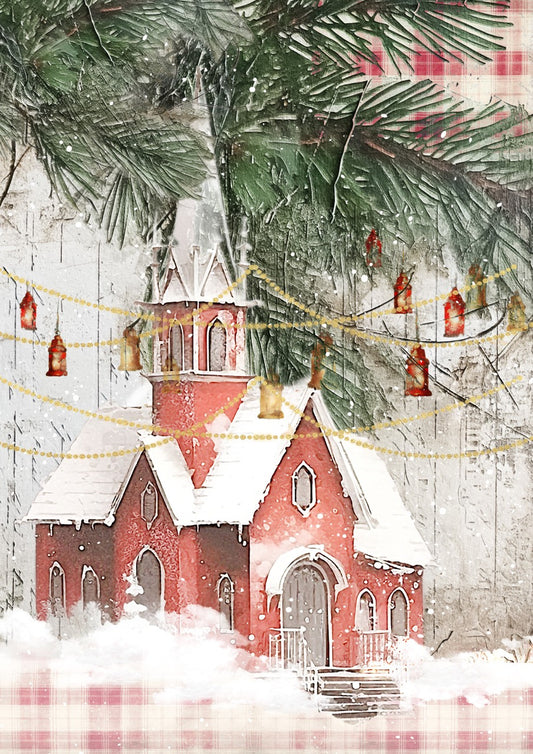 Decoupage Paper - DQ - DQRP0876 - Woodland Chapel-Christmas in the Village - Rice Paper