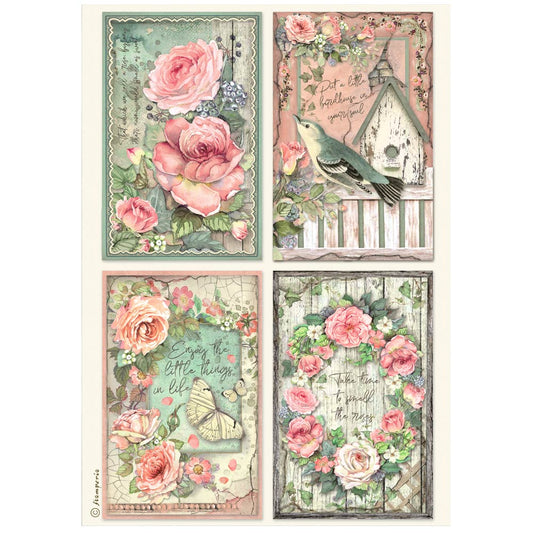 Decoupage Paper - Stamperia - A4 - DFSA41020- House of Roses - 4 Cards - Rice Paper