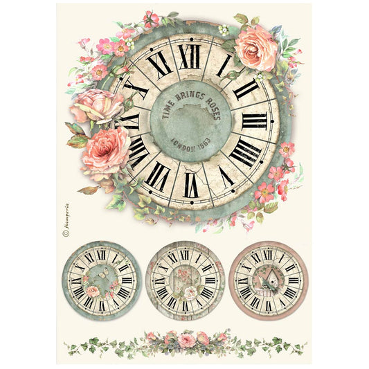 Decoupage Paper - Stamperia - A4 - DFSA41021- House of Roses - Clock- Rice Paper