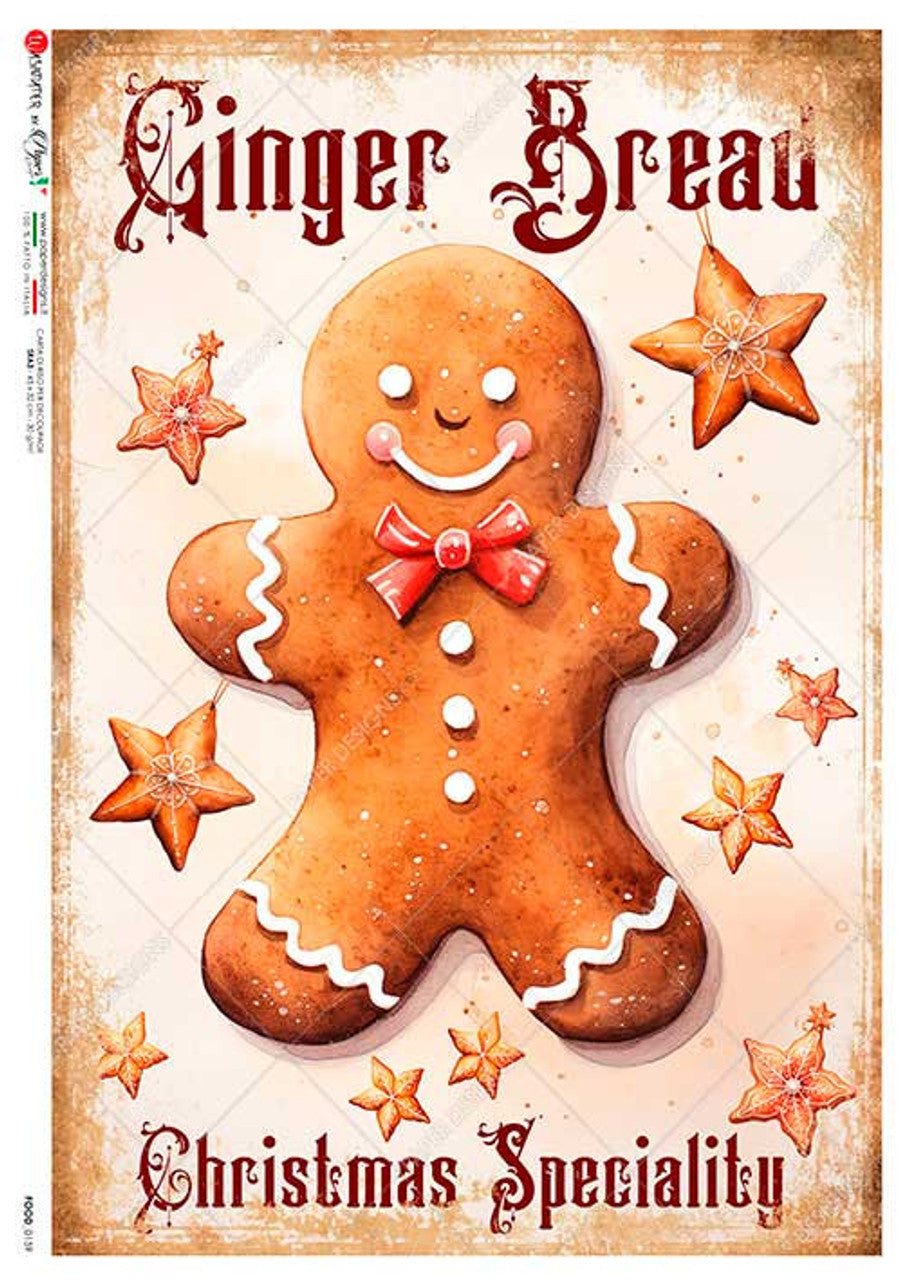 Decoupage Paper - Paper Design - A4 - Food PD0159 - Gingerbread Man - Rice Paper